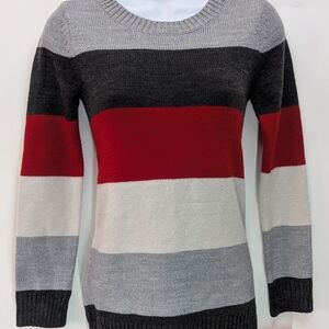 IZ Byer Girl Teen Girls Grey Striped Multicolor Sweater Size Medium 10-12 NWT